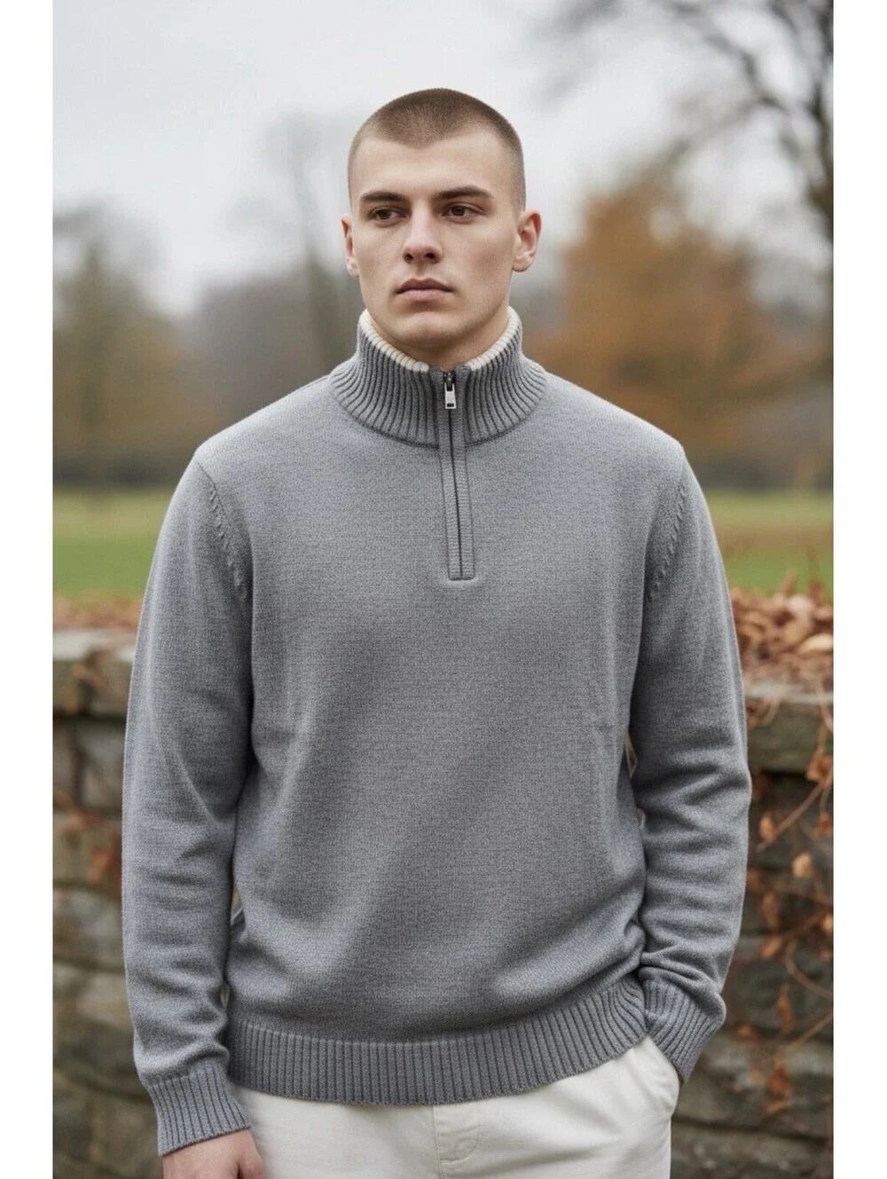 Aéropostale Men’s Gray 1/4 Zip Sweater Medium Ribbed Mock Neck Pullover Preppy 